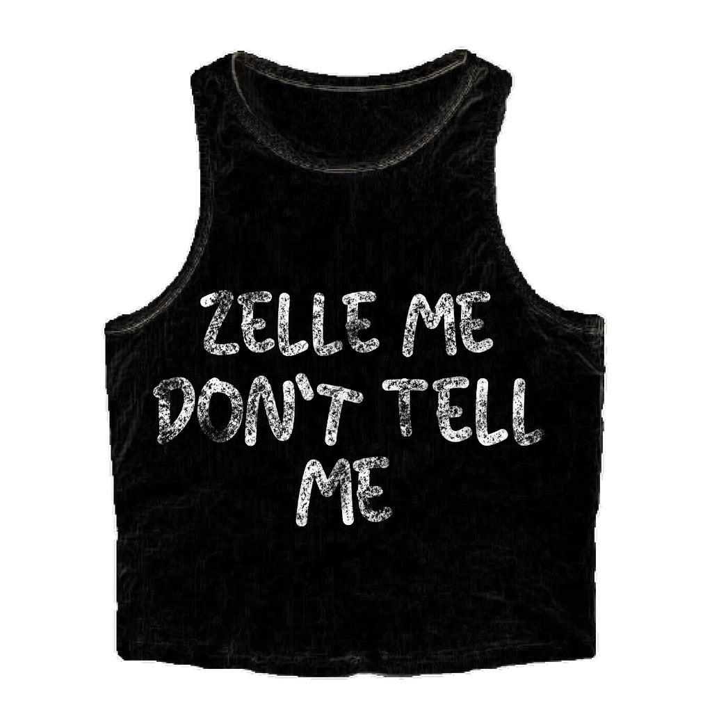 BLACK “ZELLE ME DONT TELL ME” CROPPED SHIRT