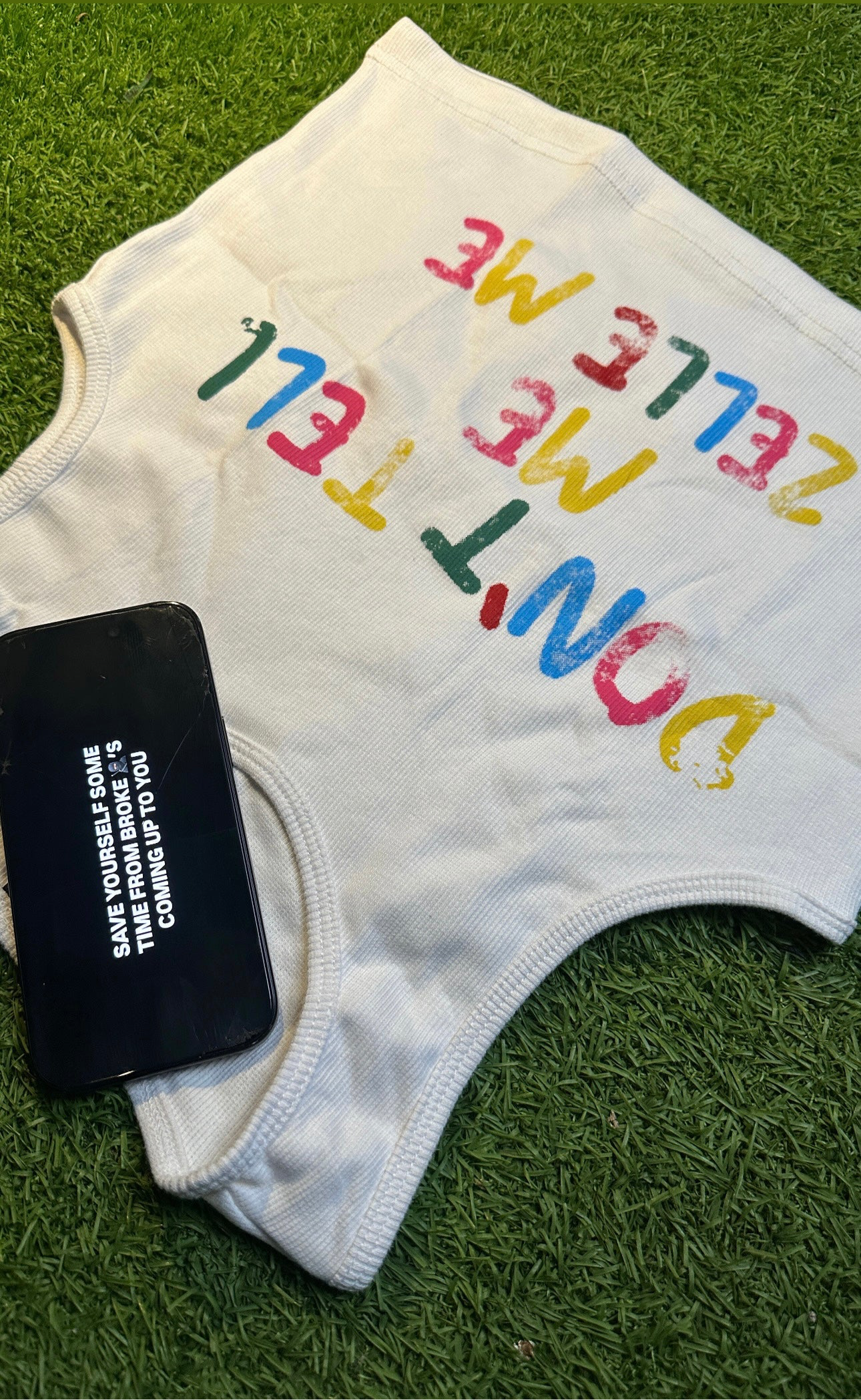 WHITE “ZELLE ME DONT TELL ME” CROPPED SHIRT