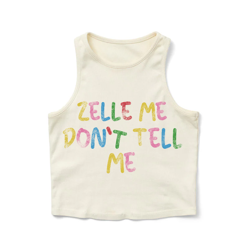 WHITE “ZELLE ME DONT TELL ME” CROPPED SHIRT